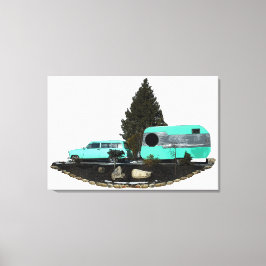 Retro Camping Car Trailer Uitgerekt Verpakt Canvas Afdruk