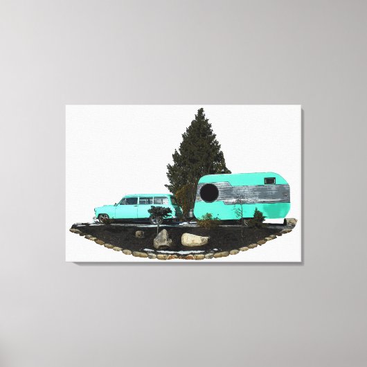 Retro Camping Car Trailer Uitgerekt Verpakt Canvas Afdruk (Voorkant)