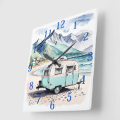 Retro Camping Caravan Strand Scène Vierkante Klok (Hoek)