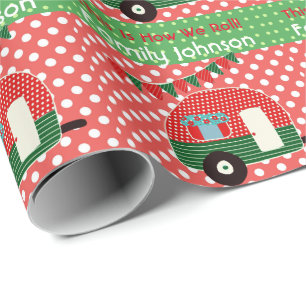 Retro Camping Feest Benodigdheden Aangepaste Rood  Cadeaupapier