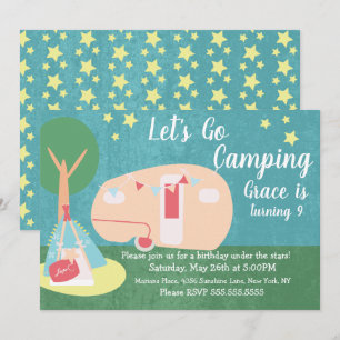 Retro Camping Feest Sterren Nacht Verjaardagsuitno Kaart