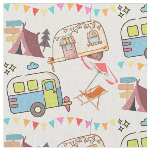Retro Camping - Happy Camping. Oude school leuk! Stof (Close Up)