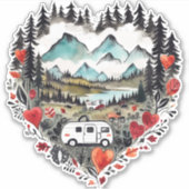 Retro Camping Hart Waterverf Sticker (Voorkant)