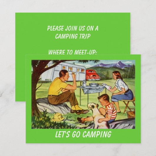 Retro CAMPING RALLY Campers Invitation Kaart (Voorkant / Achterkant)
