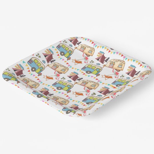 Retro Camping-thema Papieren Bordje (Gebogen)