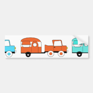 Retro Camping Trailer Turquoise Oranje Vintage Car Bumpersticker
