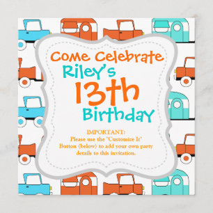 Retro Camping Trailer Turquoise Oranje Vintage Car Kaart