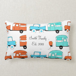 Retro Camping Trailer Turquoise Oranje Vintage Car Kussen