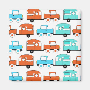 Retro Camping Trailer Turquoise Oranje Vintage Car Magneet