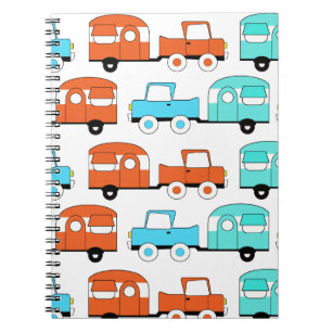 Retro Camping Trailer Turquoise Oranje Vintage Car Notitieboek