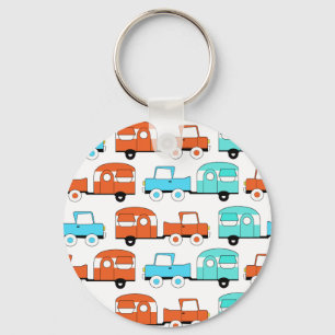 Retro Camping Trailer Turquoise Oranje Vintage Car Sleutelhanger