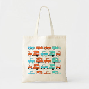 Retro Camping Trailer Turquoise Oranje Vintage Car Tote Bag