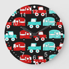Retro Camping Trailer Turquoise Red Vintage Cars Grote Klok