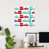 Retro Camping Trailer Turquoise Red Vintage Cars Poster (Thuiskantoor)