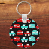 Retro Camping Trailer Turquoise Red Vintage Cars Sleutelhanger (Voorkant)