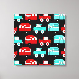 Retro Camping Trailer Turquoise Red Vintage RV Canvas Afdruk
