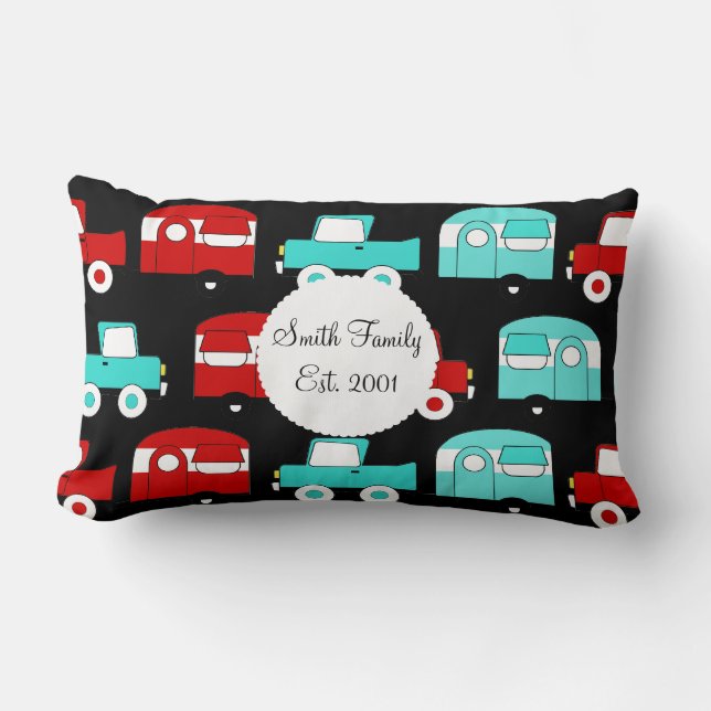 Retro Camping Trailer Turquoise Red Vintage RV Kussen (Voorkant)