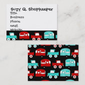 Retro Camping Trailer Turquoise Red Vintage RV Visitekaartje (Voorkant / Achterkant)