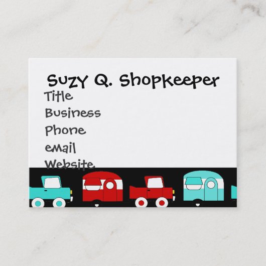 Retro Camping Trailer Turquoise Red Vintage RV Visitekaartje (Voorkant)