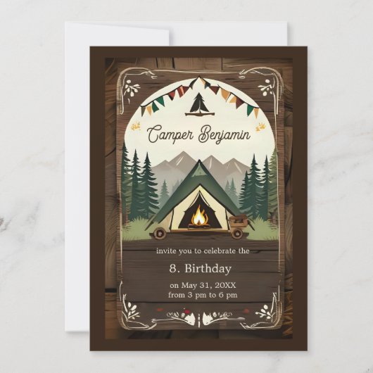 retro camping verjaardag jongen uitnodiging (Voorkant)
