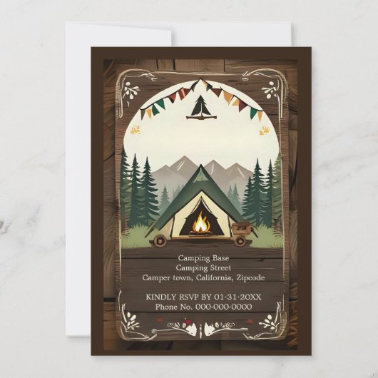 retro camping verjaardag jongen uitnodiging (Achterkant)