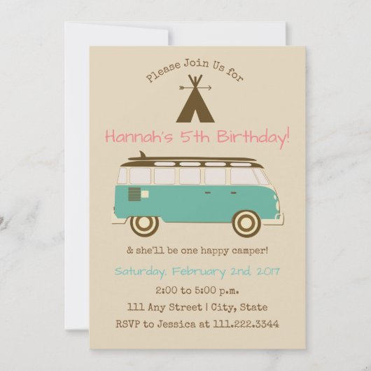 Retro, Camping Verjaardag Uitnodigen | speciale da Kaart (Voorkant)