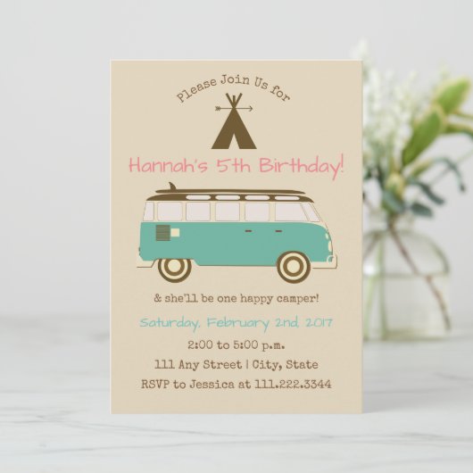 Retro, Camping Verjaardag Uitnodigen | speciale da Kaart (Staand voorkant)