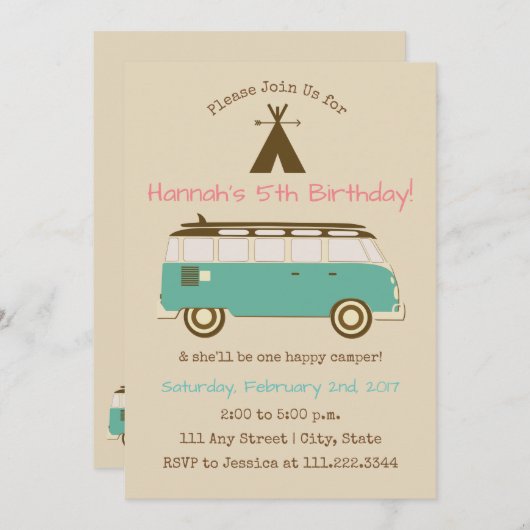 Retro, Camping Verjaardag Uitnodigen | speciale da Kaart (Voorkant / Achterkant)