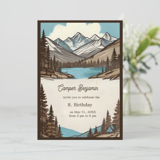 retro camping verjaardagsjongen kaart (Staand voorkant)