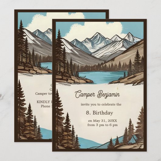 retro camping verjaardagsjongen kaart (Voorkant / Achterkant)