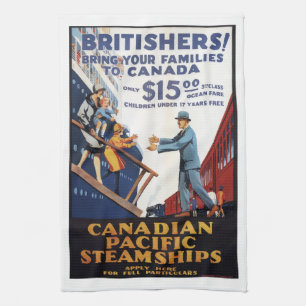 Retro Canada Britain steamships Migration poster, Theedoek