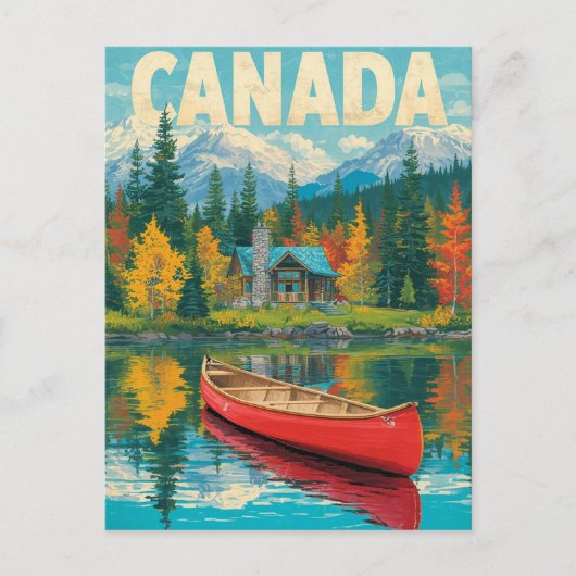 Retro Canada Reizen – Bergen & Herfstbos Briefkaart (Voorkant)