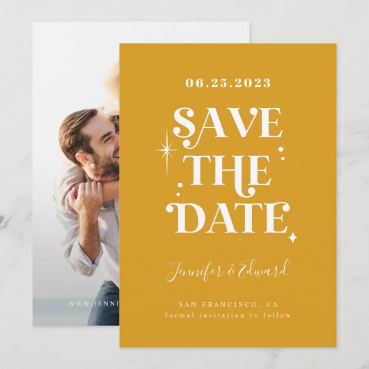 Retro Canary Yellow bewaar de datum Kaart (Voorkant / Achterkant)