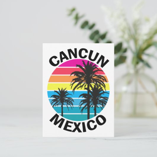 Retro Cancun Mexico Palm Tree Travel Briefkaart (Staand voorkant)
