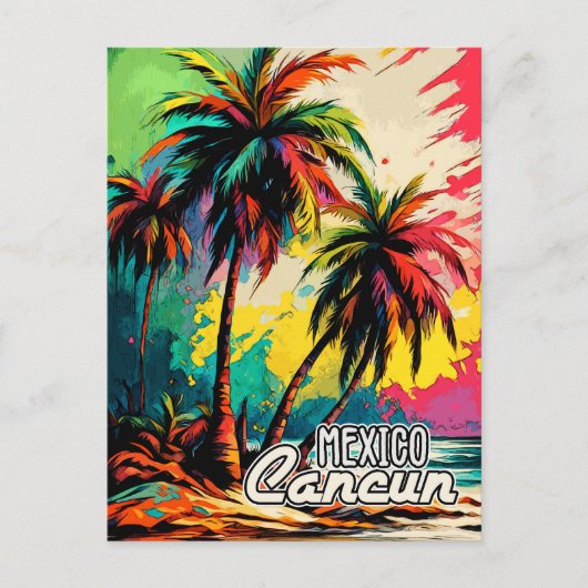 Retro Cancun Mexico Poster Pop Art Travel Feestdagenkaart (Voorkant)
