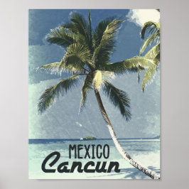  retro Cancun Mexico Reizen Ocean Beach Art Poster