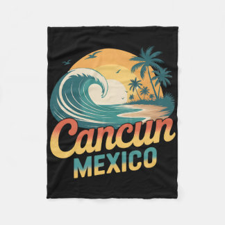 Retro Cancun Mexico Sunset Palm Tree Beach Summer  Fleece Deken