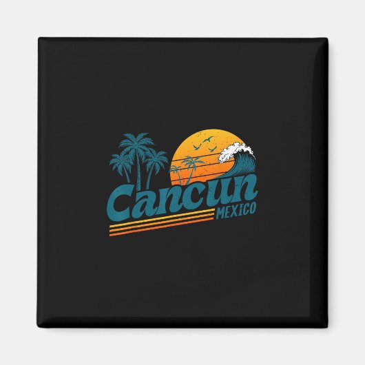 Retro Cancun Mexico Zonsondergang Palmboom Strand Magneet (Voorkant)