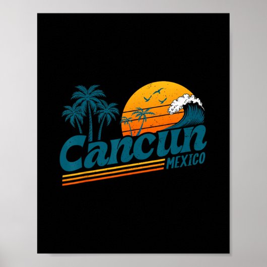Retro Cancun Mexico Zonsondergang Palmboom Strand  Poster (Voorkant)