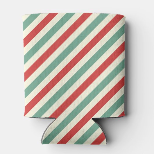 Retro Candy Cane Christmas Stripes Rood Groen Blikjeskoeler (Achterkant)