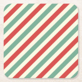 Retro Candy Cane Christmas Stripes Rood Groen Kartonnen Onderzetters (Voorkant)