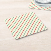Retro Candy Cane Christmas Stripes Rood Groen Kartonnen Onderzetters (Schuin)