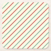 Retro Candy Cane Christmas Stripes Rood Groen Kartonnen Onderzetters (Voorkant)