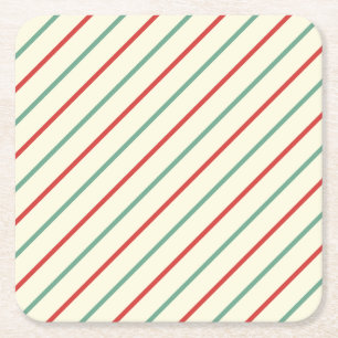 Retro Candy Cane Christmas Stripes Rood Groen Kartonnen Onderzetters