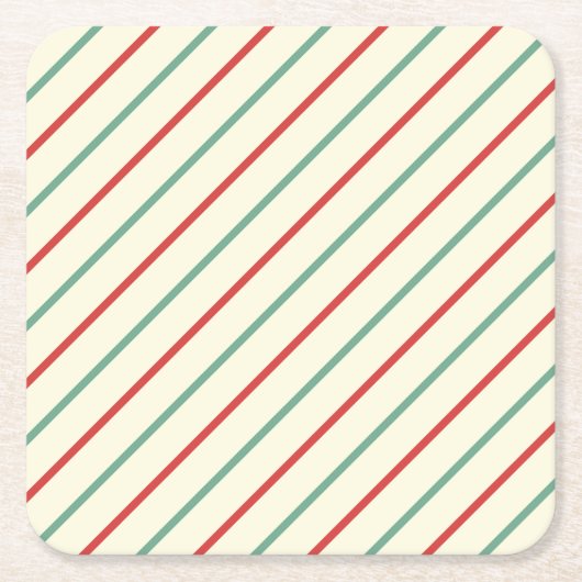 Retro Candy Cane Christmas Stripes Rood Groen Kartonnen Onderzetters (Voorkant)