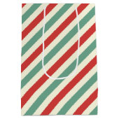 Retro Candy Cane Christmas Stripes Rood Groen Medium Cadeauzakje (Achterkant)