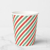 Retro Candy Cane Christmas Stripes Rood Groen Papieren Bekers (Rechts)