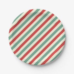 Retro Candy Cane Christmas Stripes Rood Groen Papieren Bordje