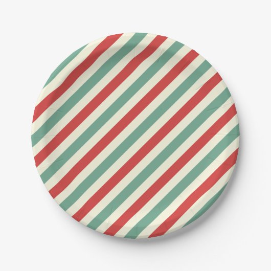 Retro Candy Cane Christmas Stripes Rood Groen Papieren Bordje (Voorkant)