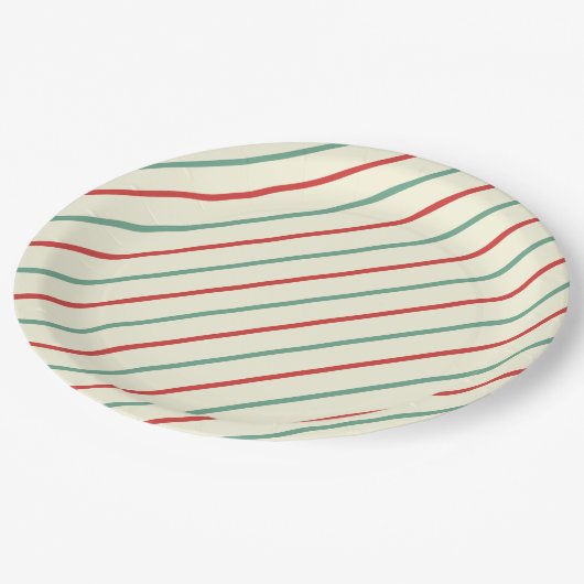 Retro Candy Cane Christmas Stripes Rood Groen Papieren Bordje (Gekanteld)